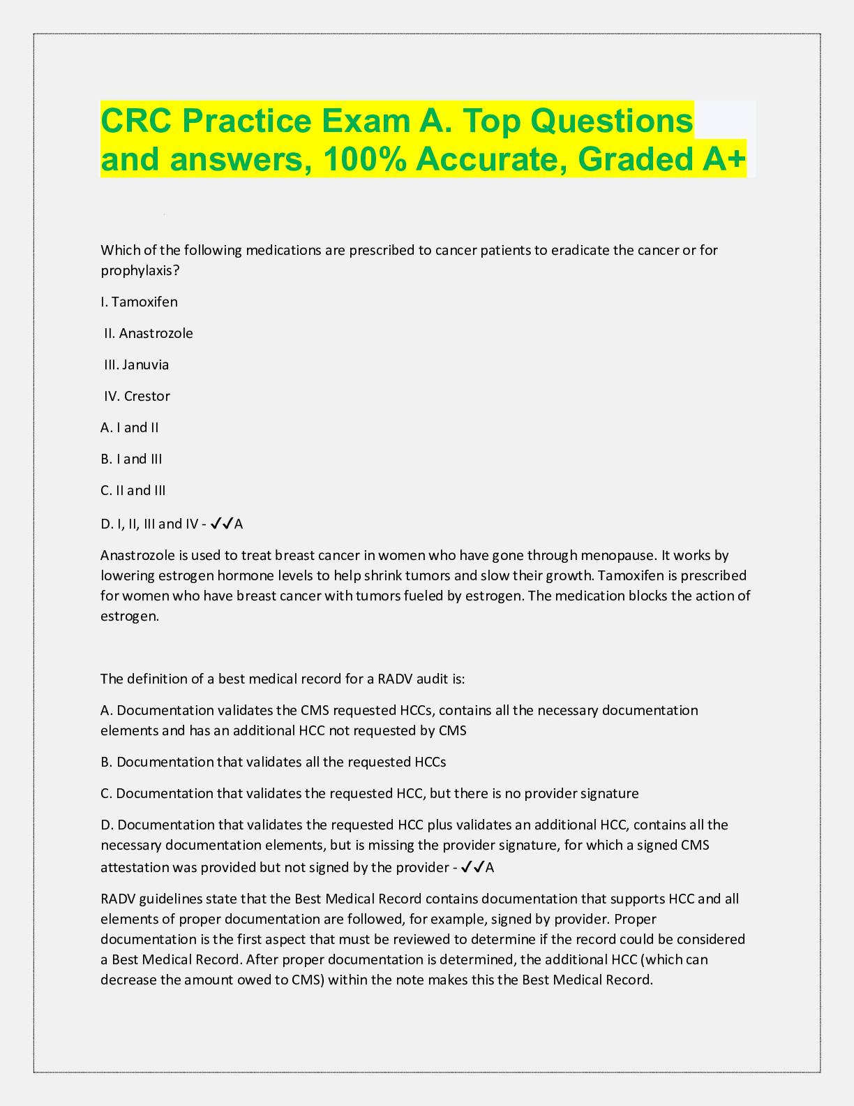 Preview image for CRC Practice Exam A. Top Questions  and answers, 100% Accurate, Graded A+